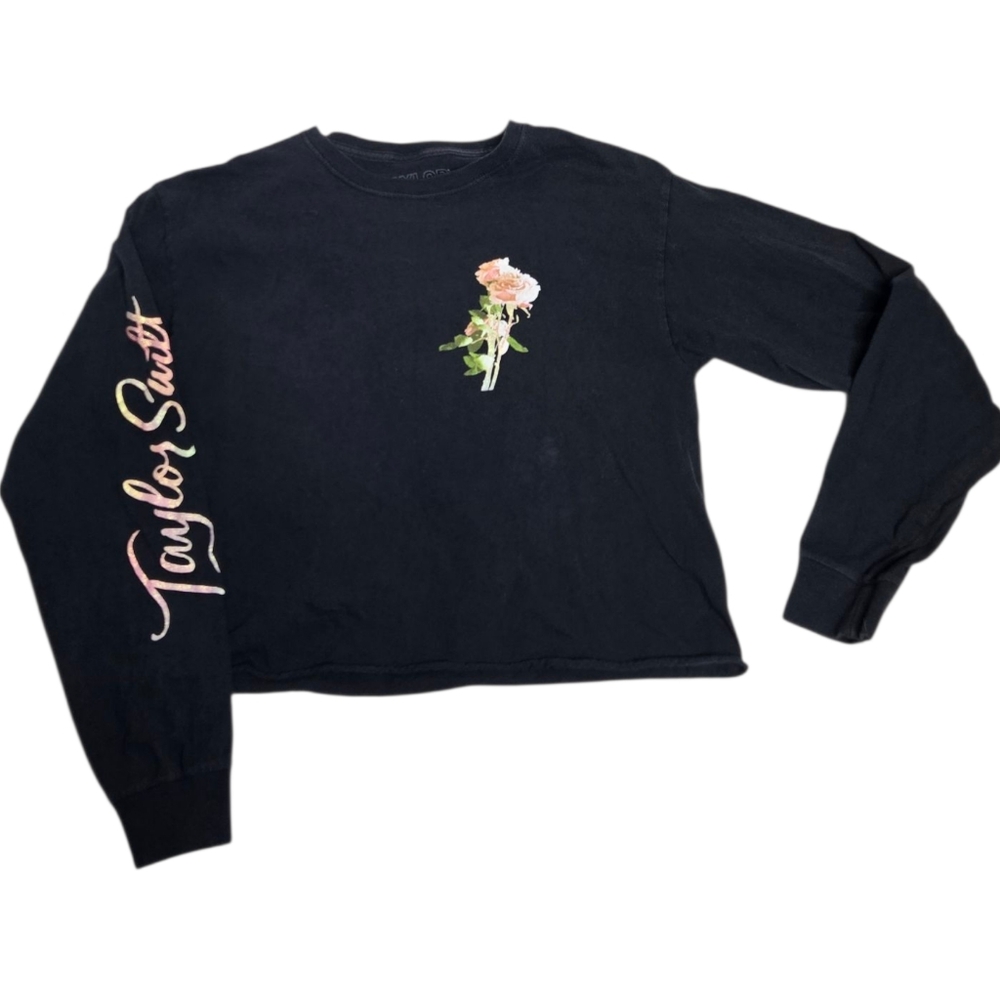 TAYLOR SWIFT black Lover Era rose glitter cropped long‎ sleeve crop tee shirt M
